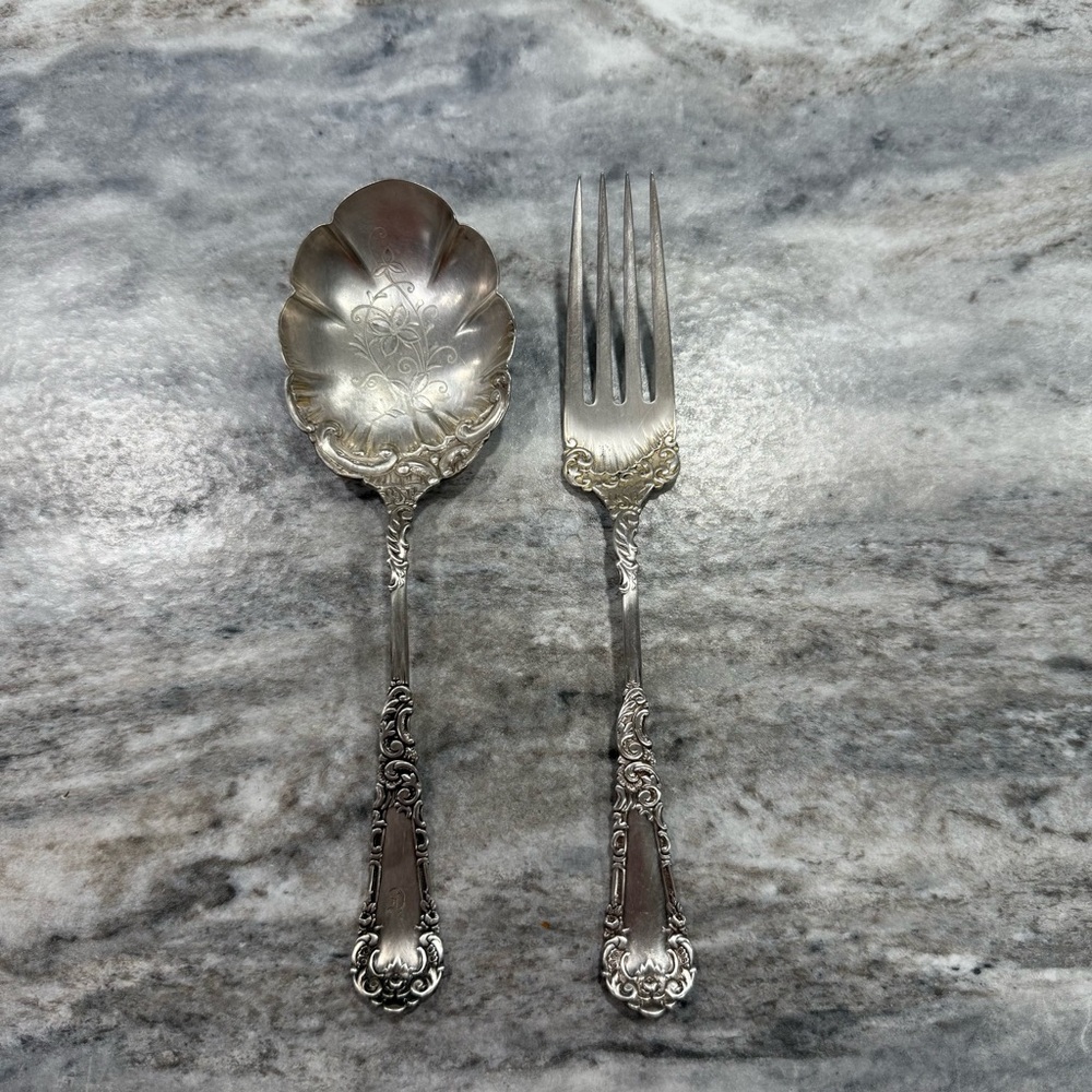 Vintage WM Rogers “Yale” Silverplate Berry  Spoon and Cold Meat Folk Antique
